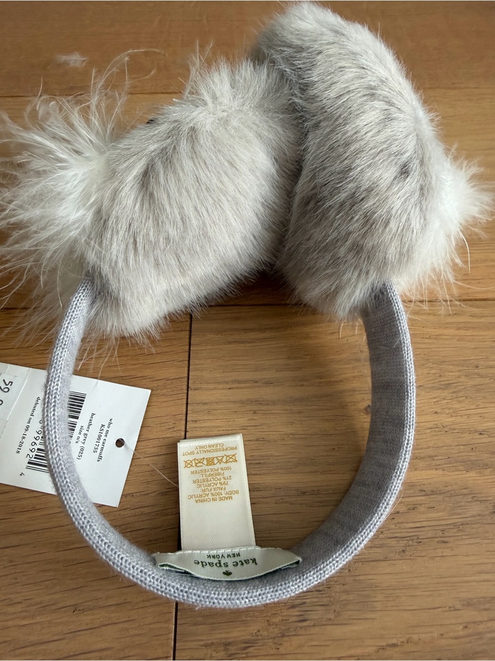 KATE SPADE Women Gray Owl Beanie and Faux-Fur Earmuffs Set - Picture 6 of 7
